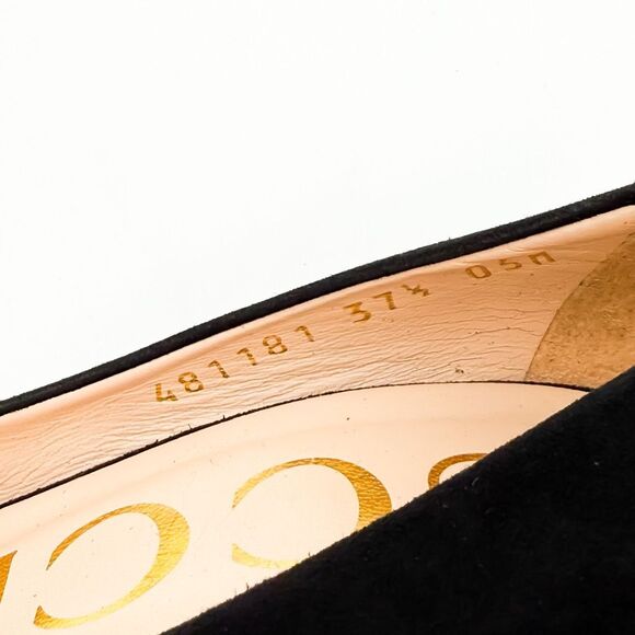 Gucci Heels Web Stripe Bow Black Suede Pumps Heels EU 37.5 US 7.5 - Picture 12 of 14